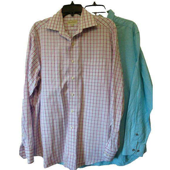 Tommy Bahama Lot 2 Linen/Cotton Blend L/S Button Down Shirt Men Sz L-Sz 16 34-35 - Picture 1 of 12